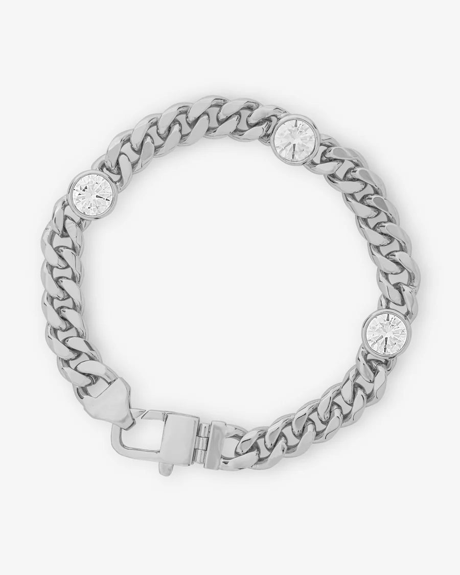 Julian Triple Diamond Cuban Chain Bracelet - Silver