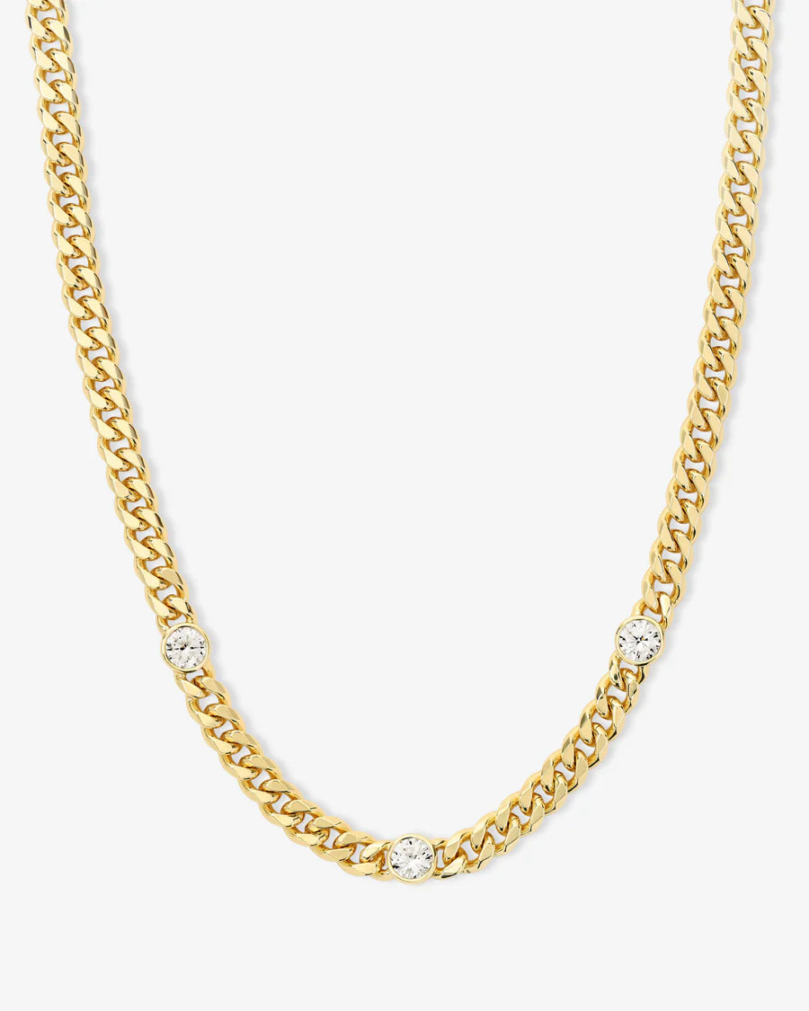 Julian Triple Diamond Cuban Chain 18" Necklace - Gold