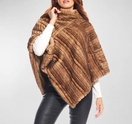 Faux Fur Mink Poncho- Toffee