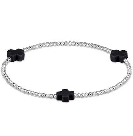 Sterling Silver Signature Cross 3mm Bead Bracelet- Onyx