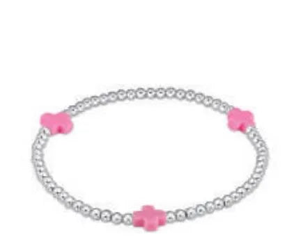Sterling Silver Signature Cross 3mm Bead Bracelet-Bright Pink