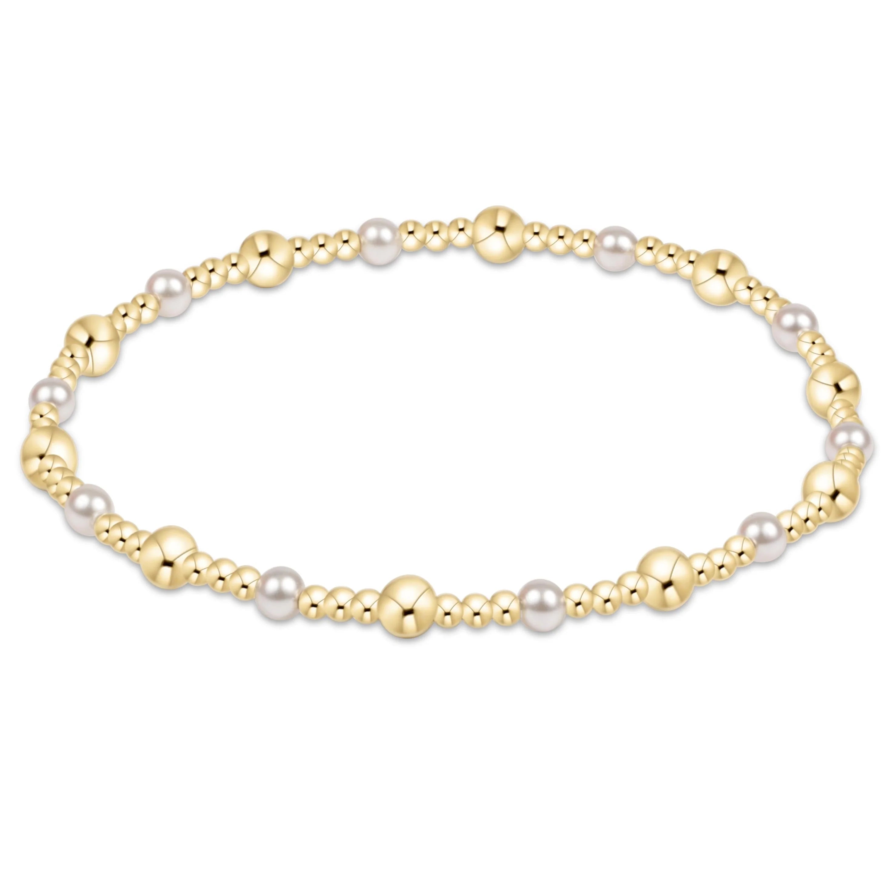 Classic Gold Sincerity Pattern 4mm Bead Bracelet- Pearl