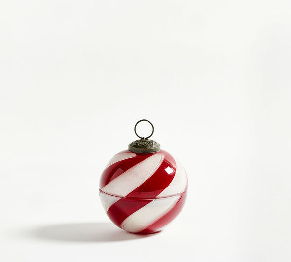 Red & White Striped Glass Ornament Candle/Small- Cranberry Spice
