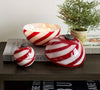 Red & White Striped Glass Ornament Candle/Large- Winter Wood