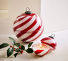 Red & White Striped Glass Ornament Candle/Small- Winter Wood