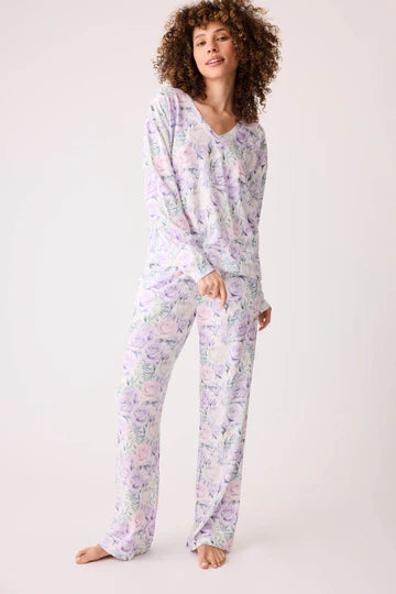 PJ Salvage Violet Rose Floral Waffle Thermal Long Sleeve