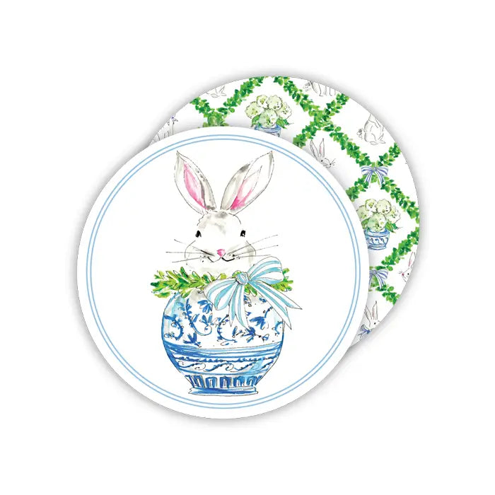 Coaster Set of 20- Handpainted Bunny in Chinoiserie Pot