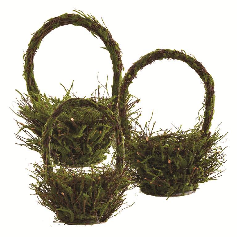 Round Mossy Twig Basket w/ Handle- Medium
