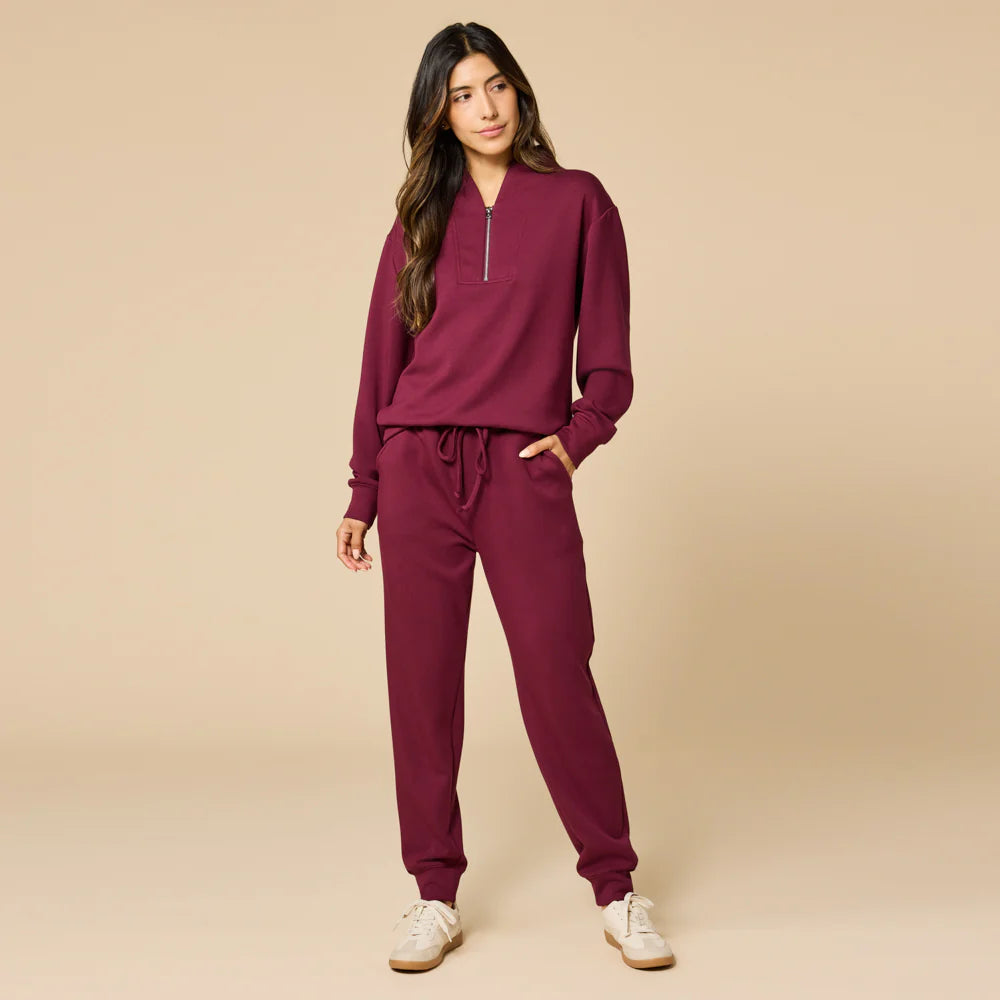 DreamTech 1/4 Zip Jogger Set- Cherry Cola