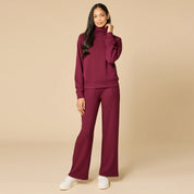 DreamTech Mock Neck with Pleated Pant- Cherry Cola