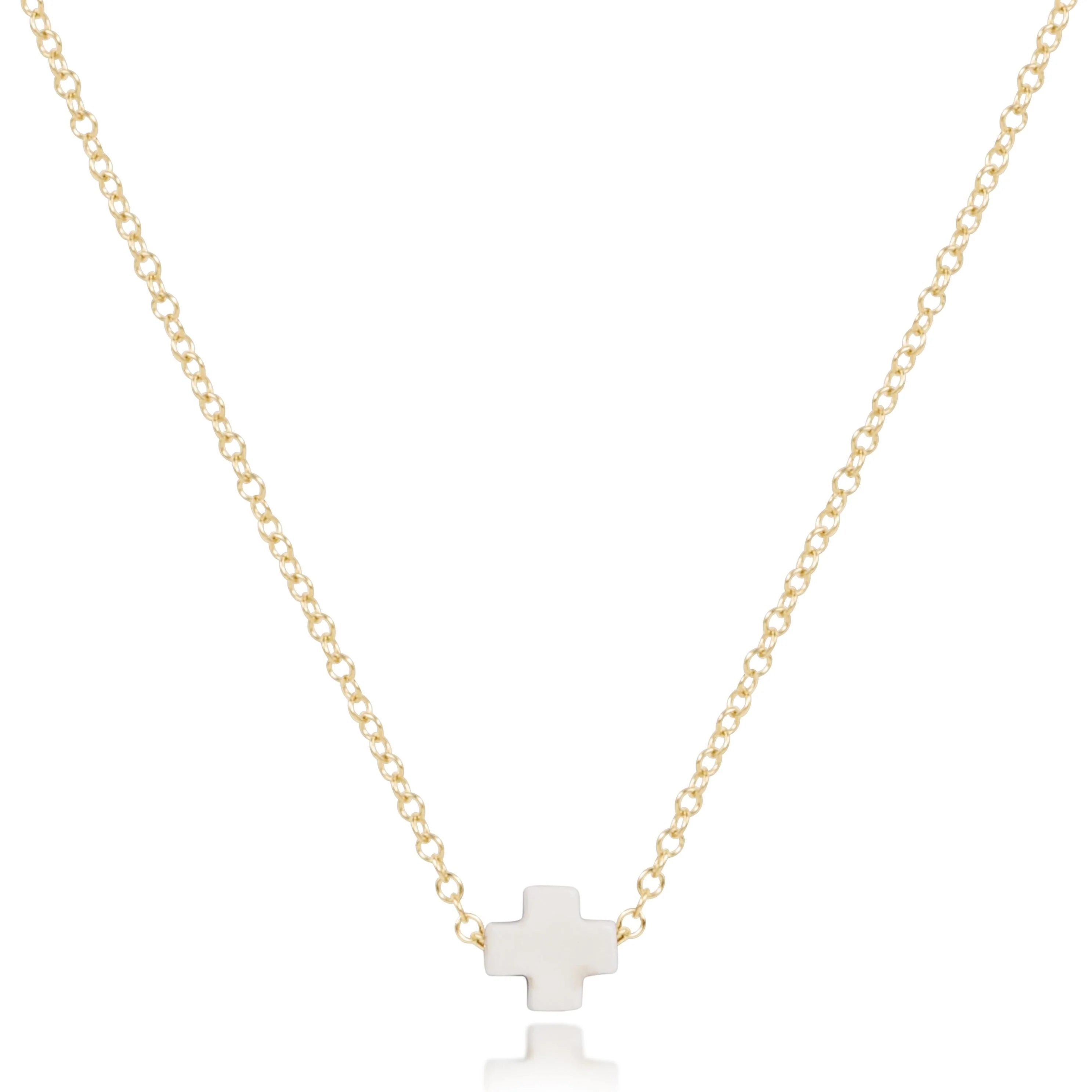 16" Signature Cross Small Off White Necklace Gold