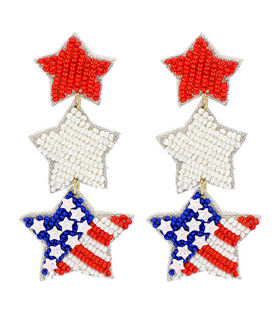 Beaded USA Flag Star Earrings