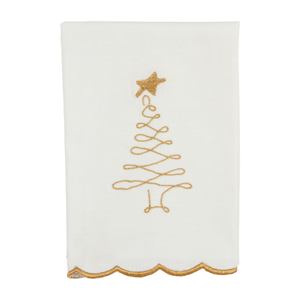 Gold Scallop Christmas Towel- Tree