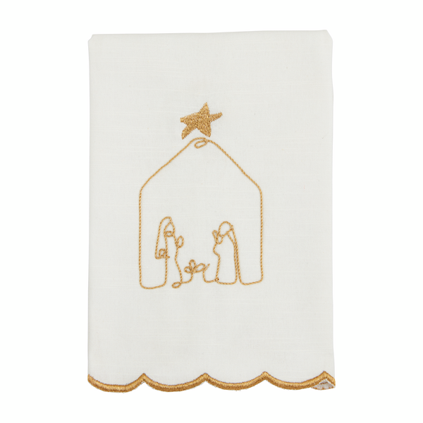 Gold Scallop Christmas Towel- Nativity