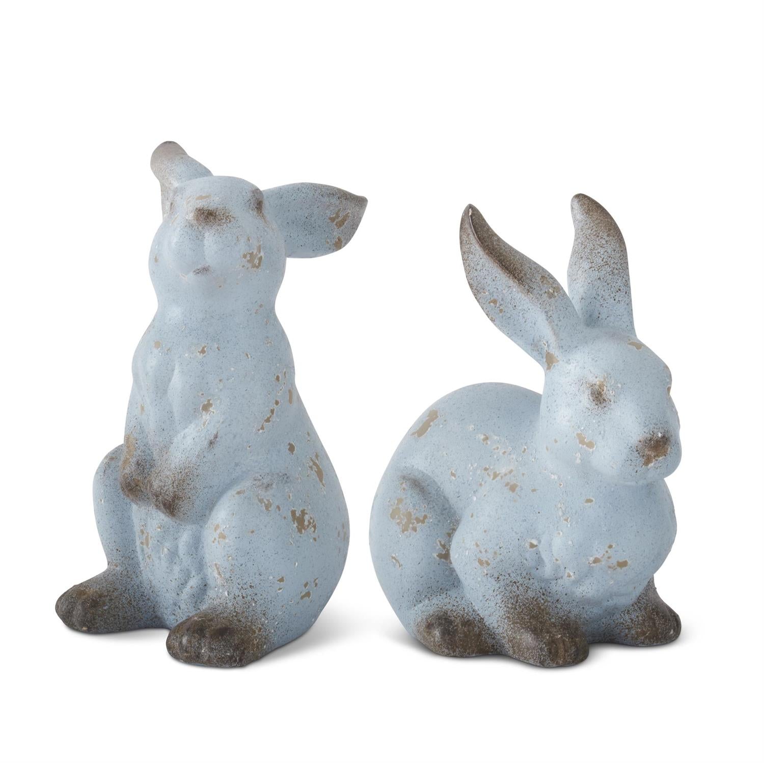 Weathered Blue Terracotta Rabbit Set