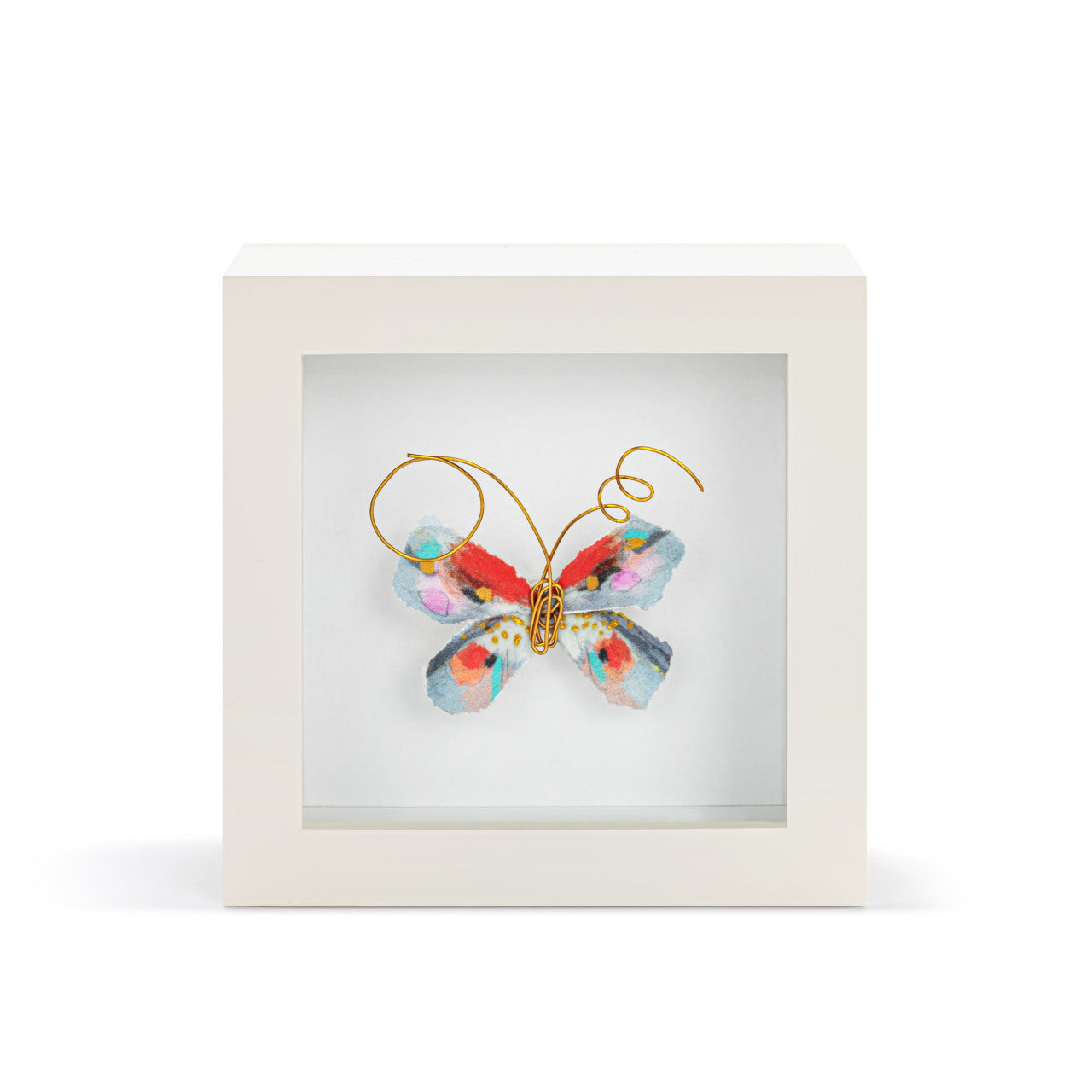 Butterfly Shadow Box 4in- One of a Kind Red & Blue Multi
