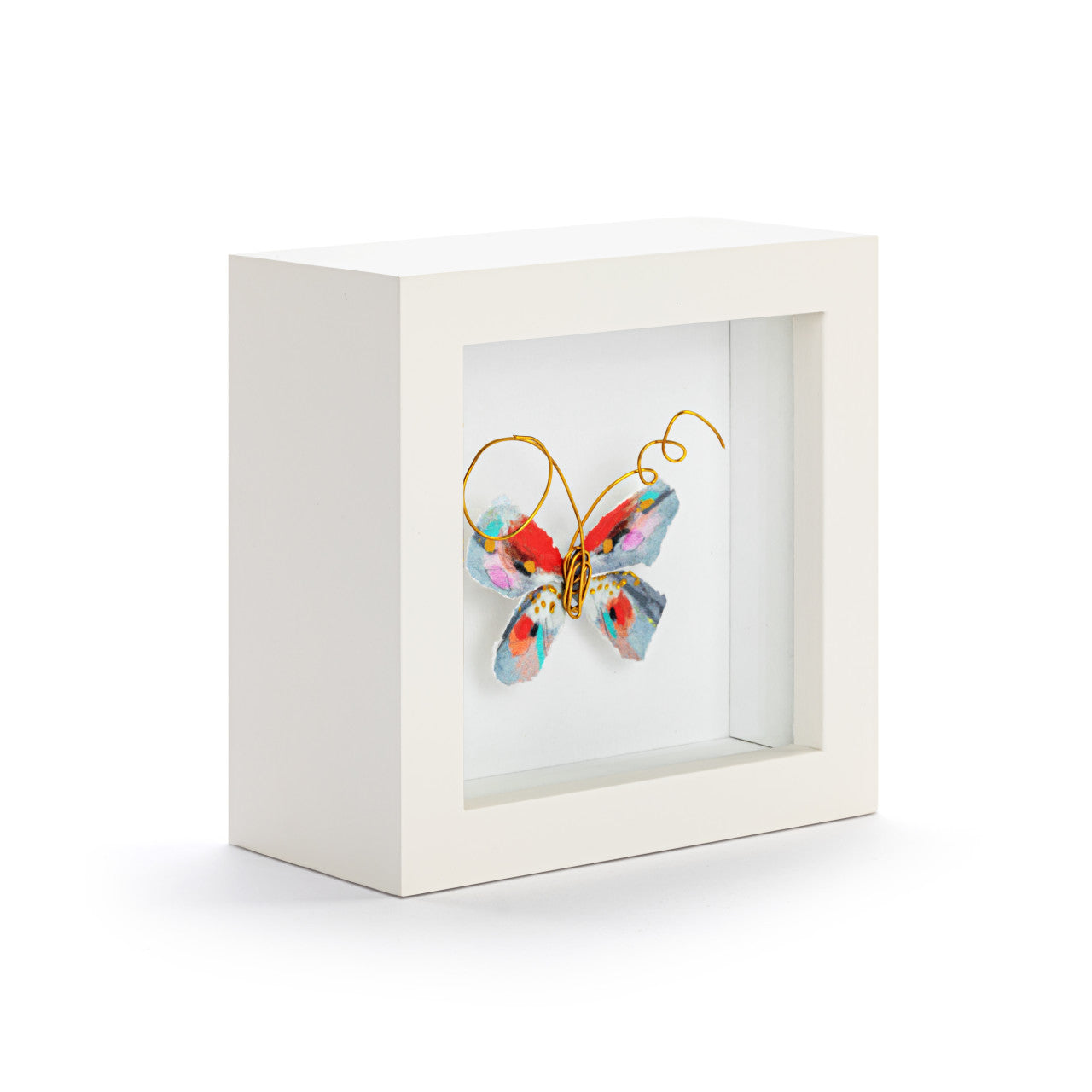Butterfly Shadow Box 4in- One of a Kind Red & Blue Multi