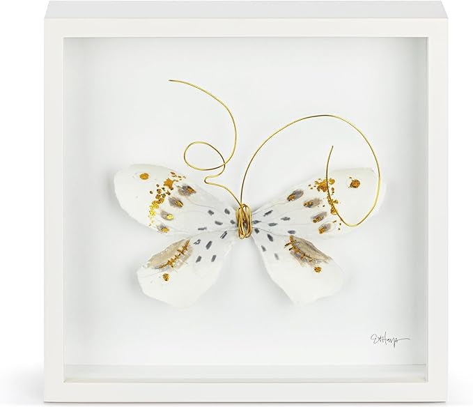 Butterfly Shadow Box 4in- Love From Above White & Gold