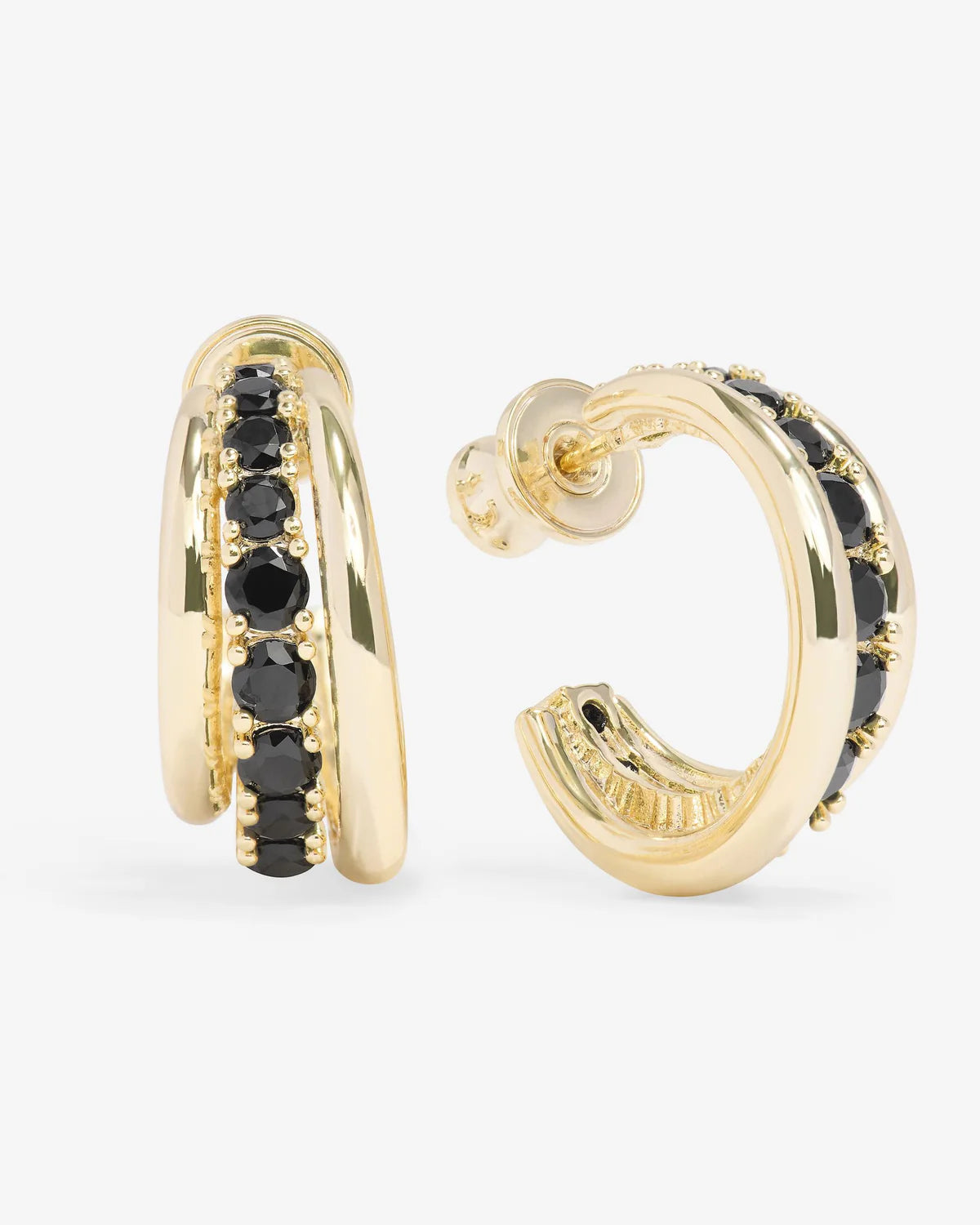 "Oh She Fancy" Smooth & Diamond Hoops /Black Diamondettes