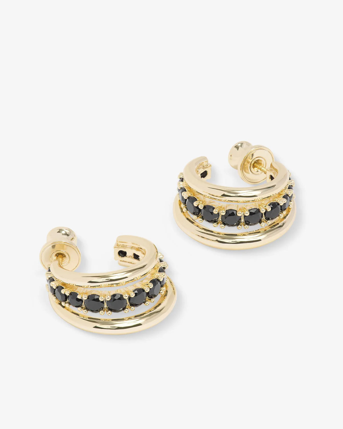 "Oh She Fancy" Smooth & Diamond Hoops /Black Diamondettes