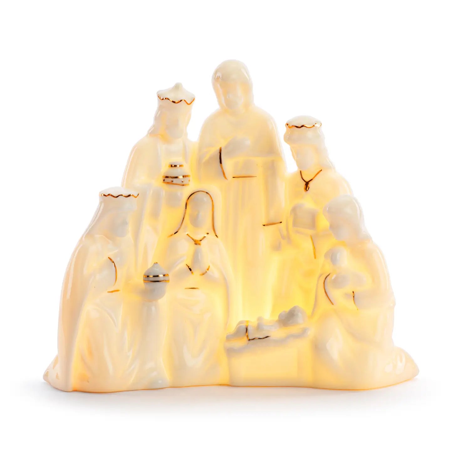 Ceramic White And Gold LED Nativity Figure