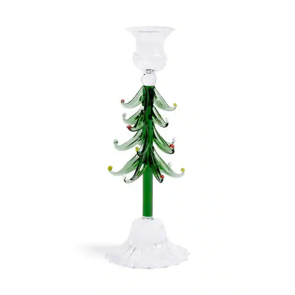 Crystal Taper Candle Holder- Clear & Green