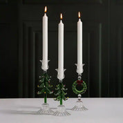 Crystal Taper Candle Holder- Clear & Green