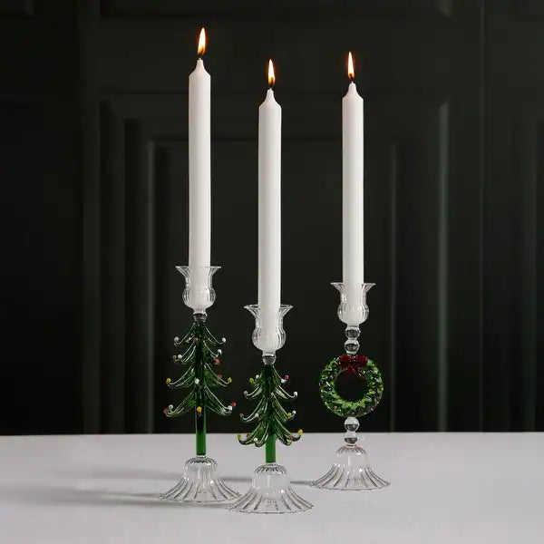 Crystal Taper Candle Holder- Clear & Green