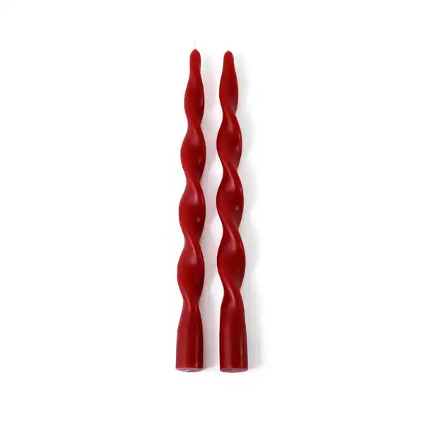 Lumière Twist Formal Taper Candles Set of 2- Crimson Red
