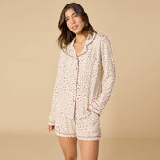 Aria- Slim Notch Collar Long Sleeve Short Set