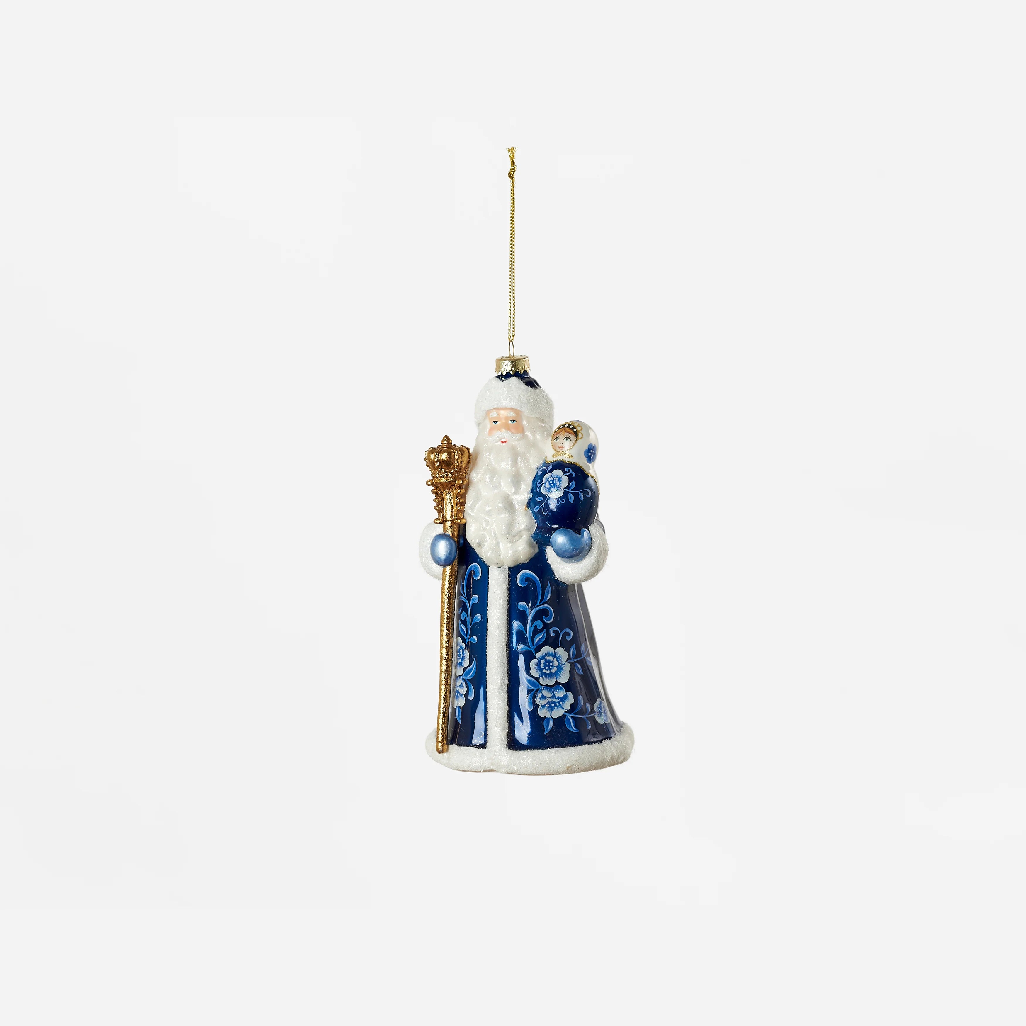 Ornaments/Glass - Blue/White Santa