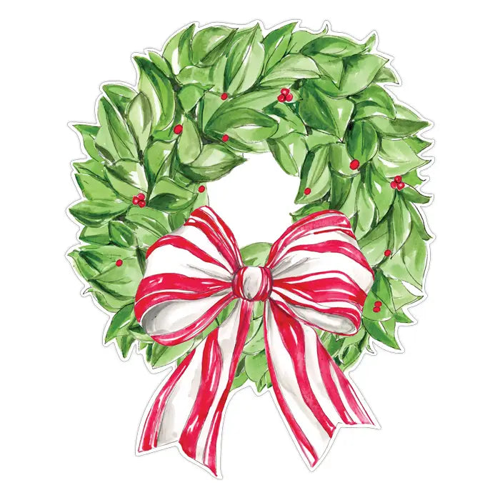 Die Cut Placemats- Christmas Wreath Berries Red Striped
