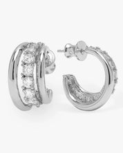 "Oh She Fancy" Smooth & Diamond Hoops - Silver