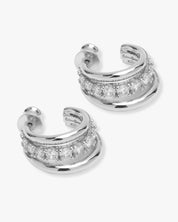 "Oh She Fancy" Smooth & Diamond Hoops - Silver