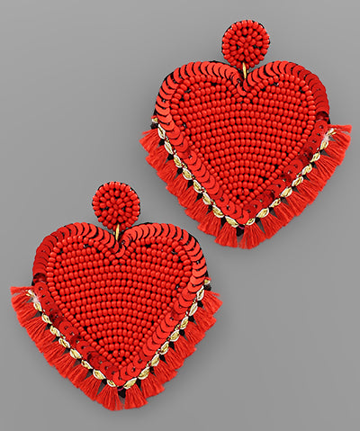 Bead Heart & Mini Tassel Earrings