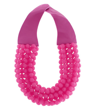 Faceted Cut Glass Bead Layered Necklace-Fuchsia