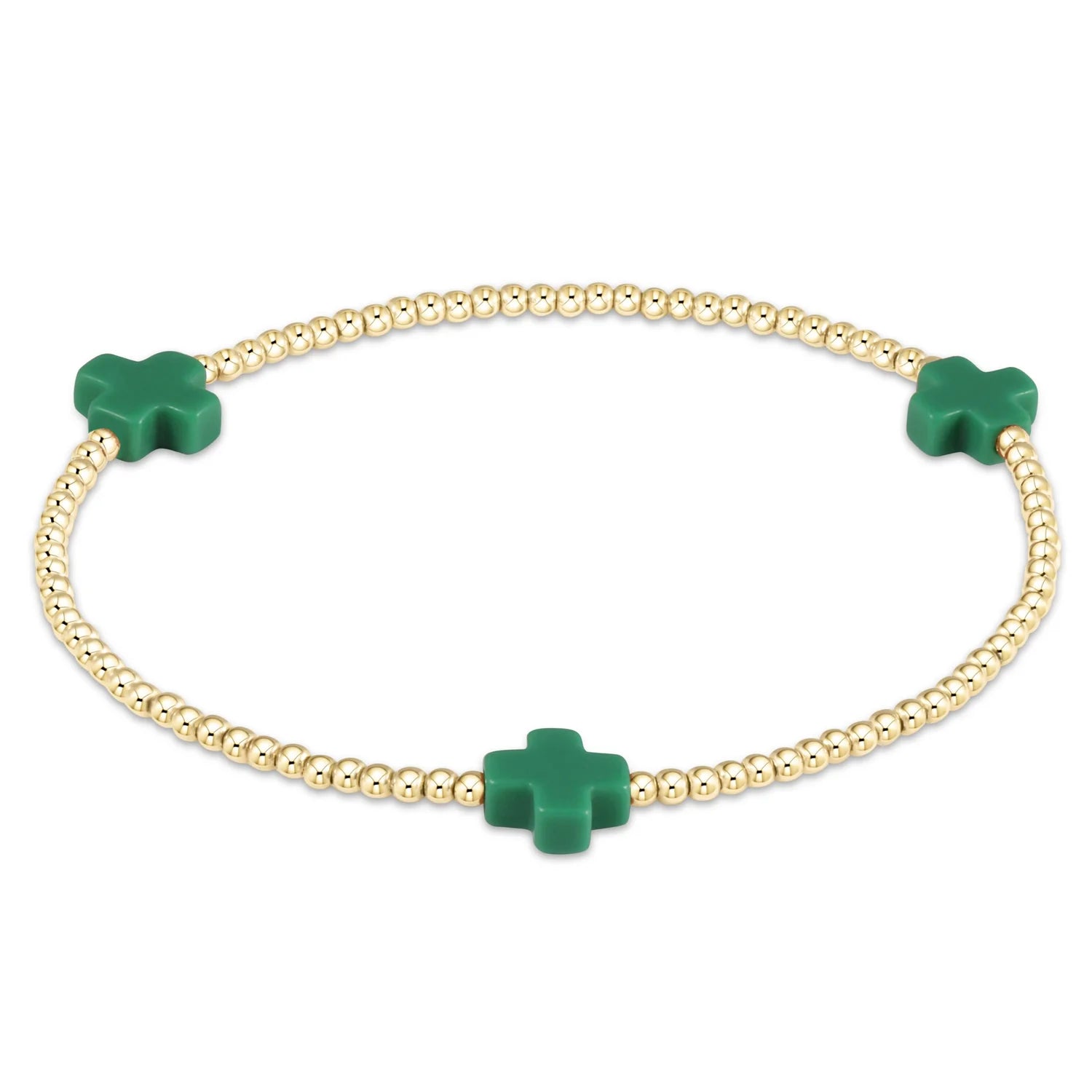 Signature Cross 2mm Bead Bracelet- Emerald