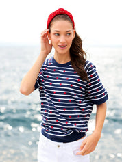 Shiraleah Stripes Lightweight Short Sleeve Sweatshirt