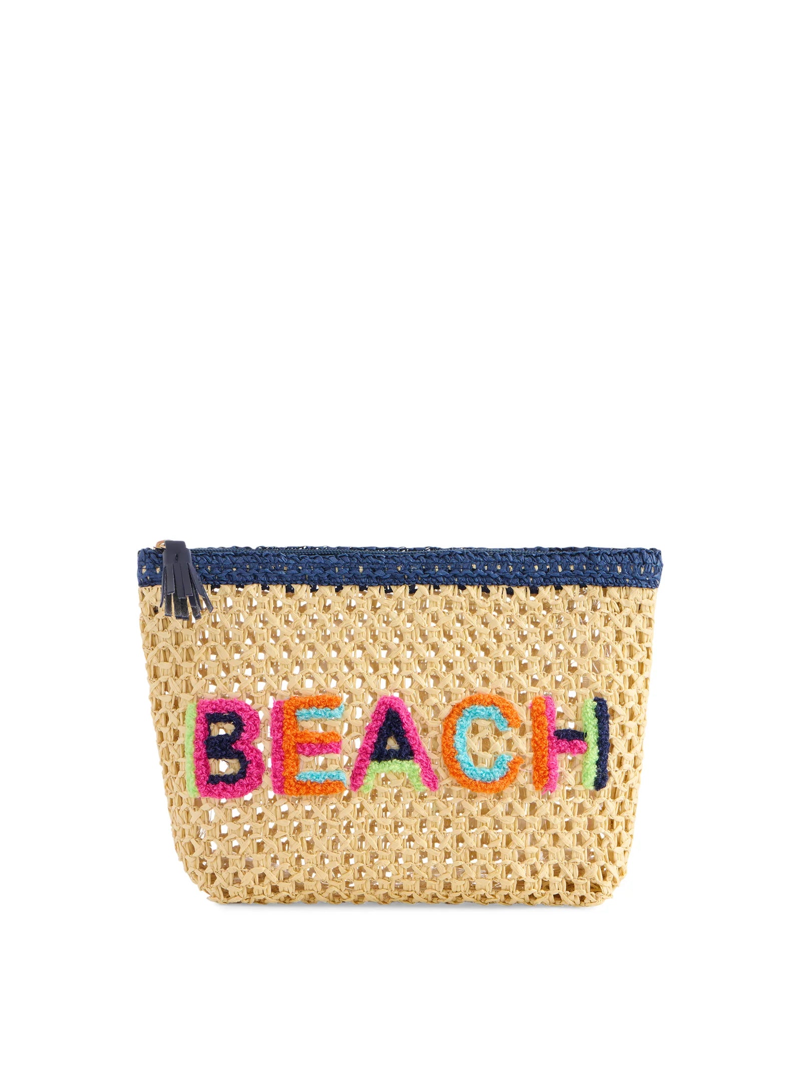 Shiraleah "Beach" Straw Zip Pouch, Natural