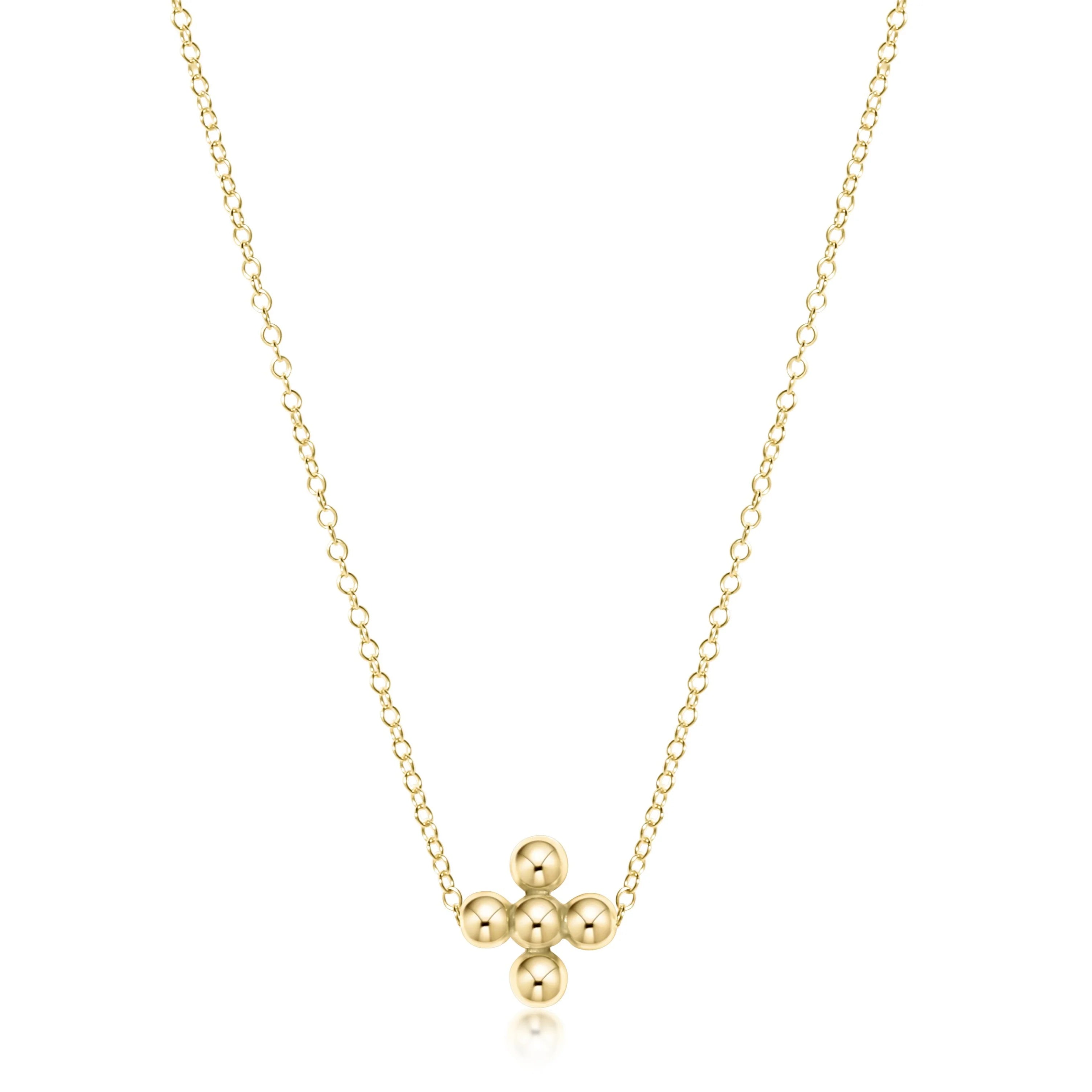 16" Classic Beaded Signature Cross Gold Necklace-3mm