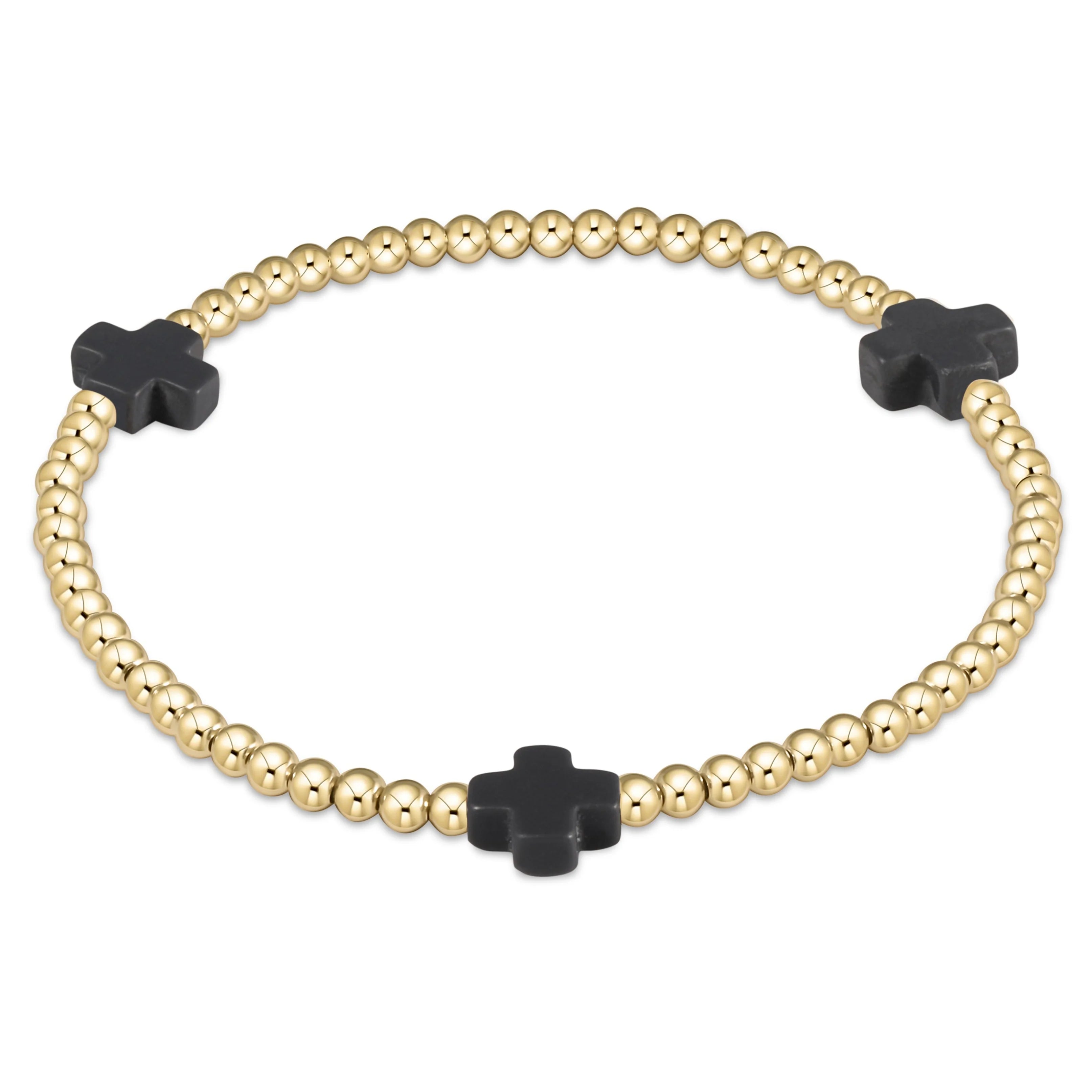 Signature Cross 3mm Bead Bracelet- Onyx