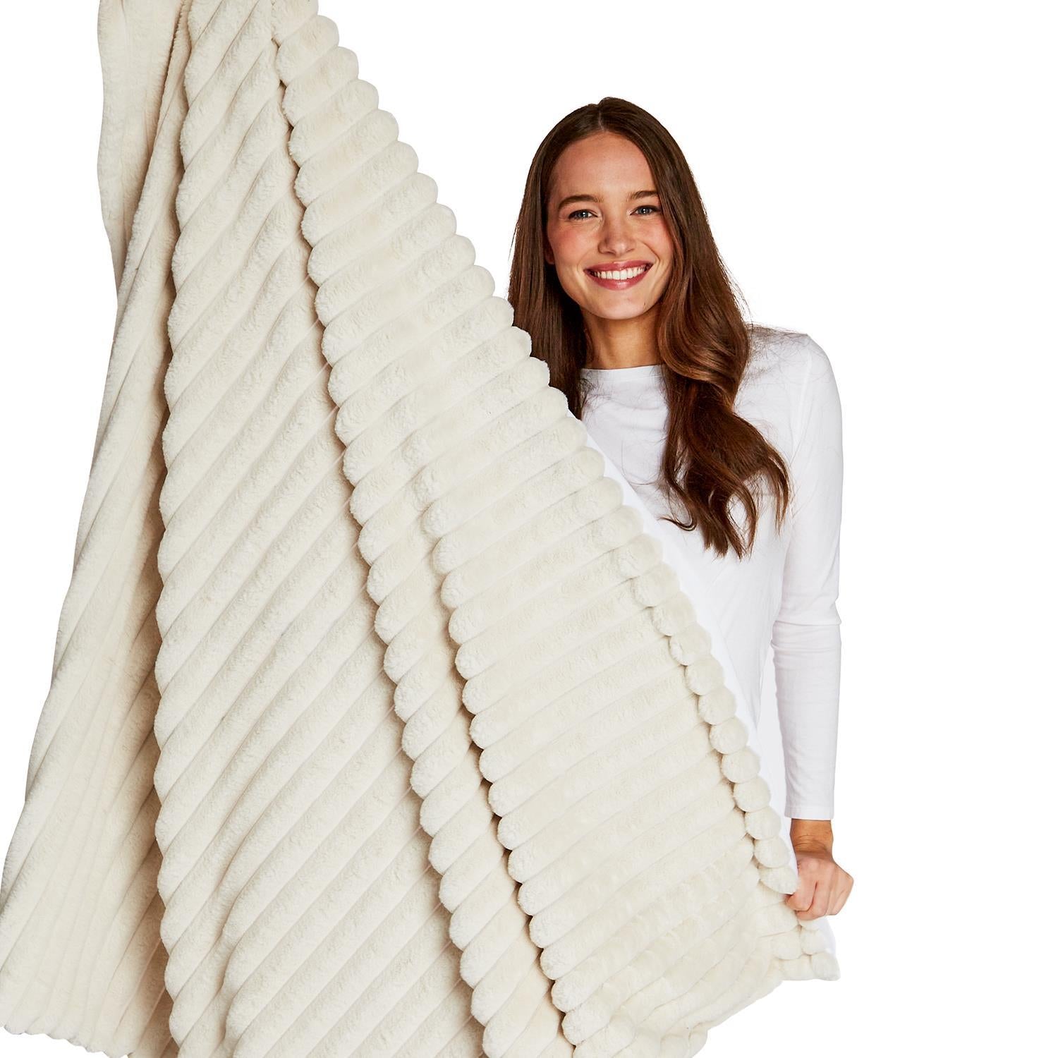 Faux Fur Throw Blanket- White