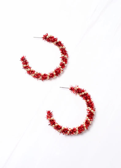 Tinsel Hoop Earring - Red