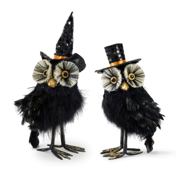 Halloween Black Feather Owls With Hats