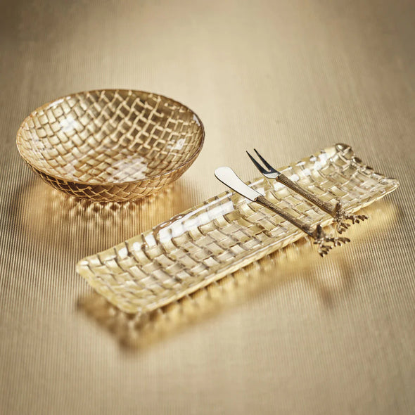 Braided Rectangular Glass Plate - Gold STORE PICKUP ONLY