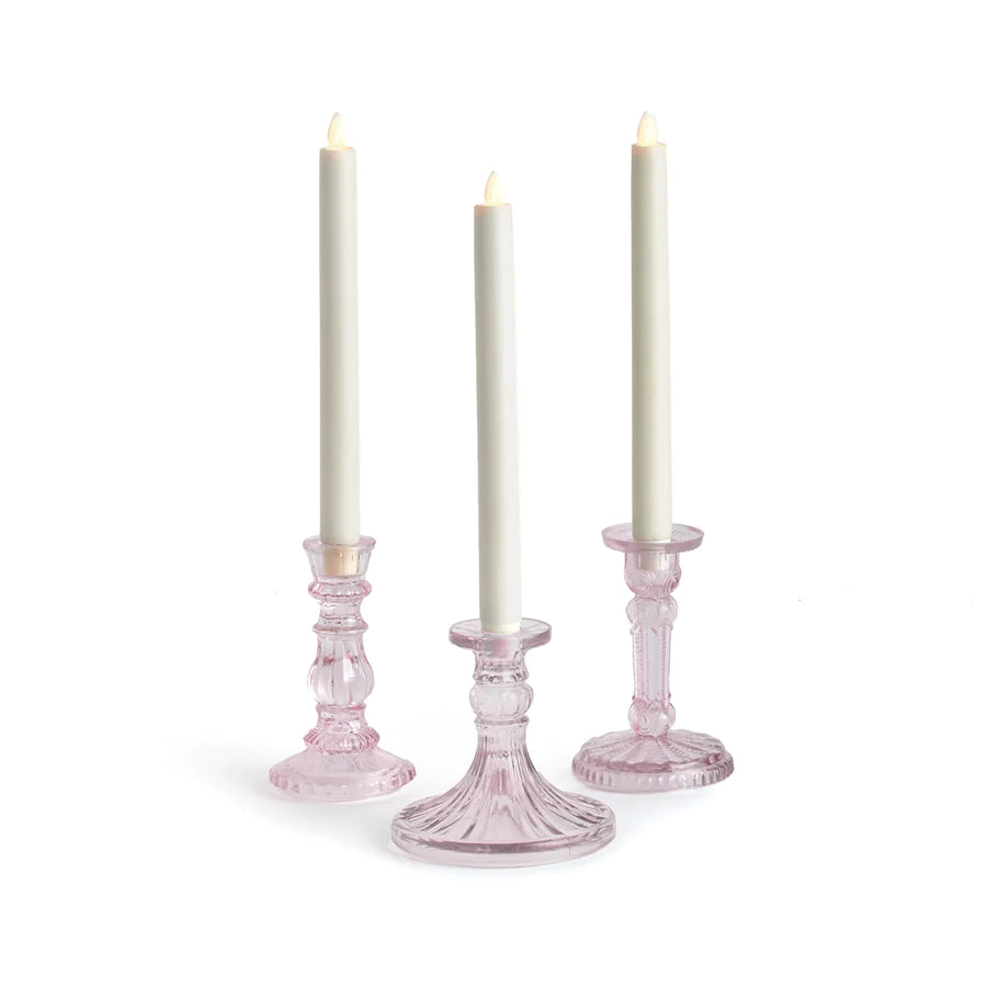 Pink Glass Taper Holders - Set of 3