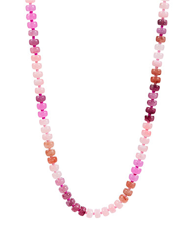 Flat Round Bead Ombre Necklace-Light Pink