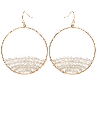 Gold  Circle & Pearl Earrings