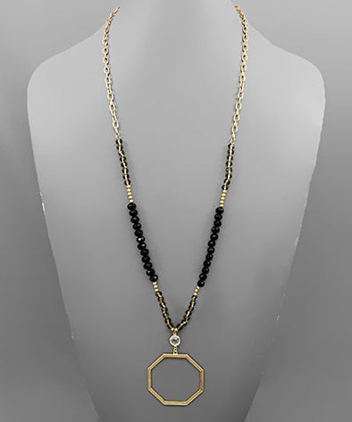 Octagon Pendant Necklace - Black/Gold