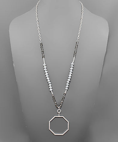 Octagon Pendant Necklace - Grey/Silver
